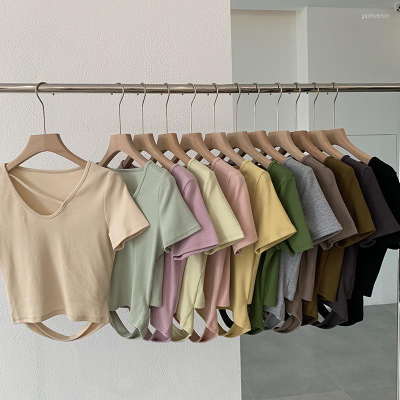 

Women's T Shirts Multi-color Optional All-match Temperament Summer Women's Hollowed-out Back Waist Solid Color Short-sleeved Short, Green