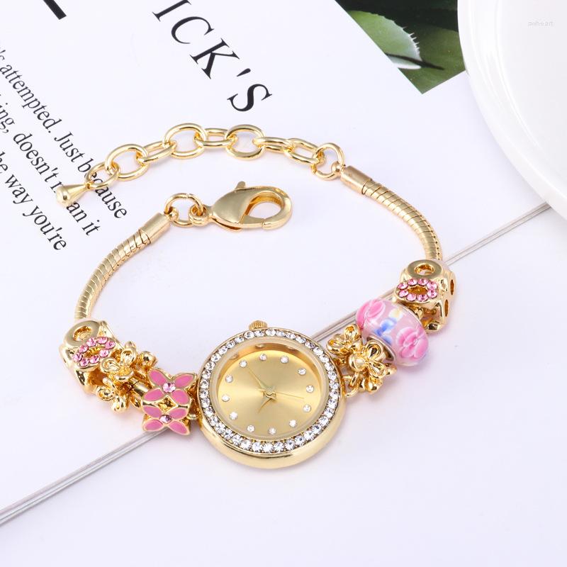 

Wristwatches Fashion Accessories Beads Quartz Watch Bracelet Series Matching Pattern Ornament Wristwatch, Pink