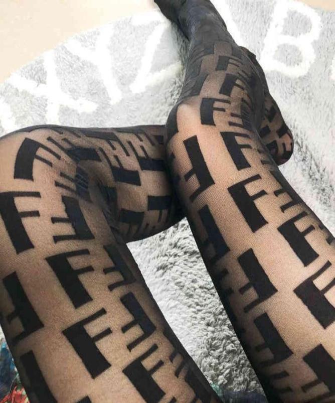 

Designer Summer Translucence Pantyhose Women Letter Design Flocking Jacquard Hosiery Sexy Girl Tights3569812, Black