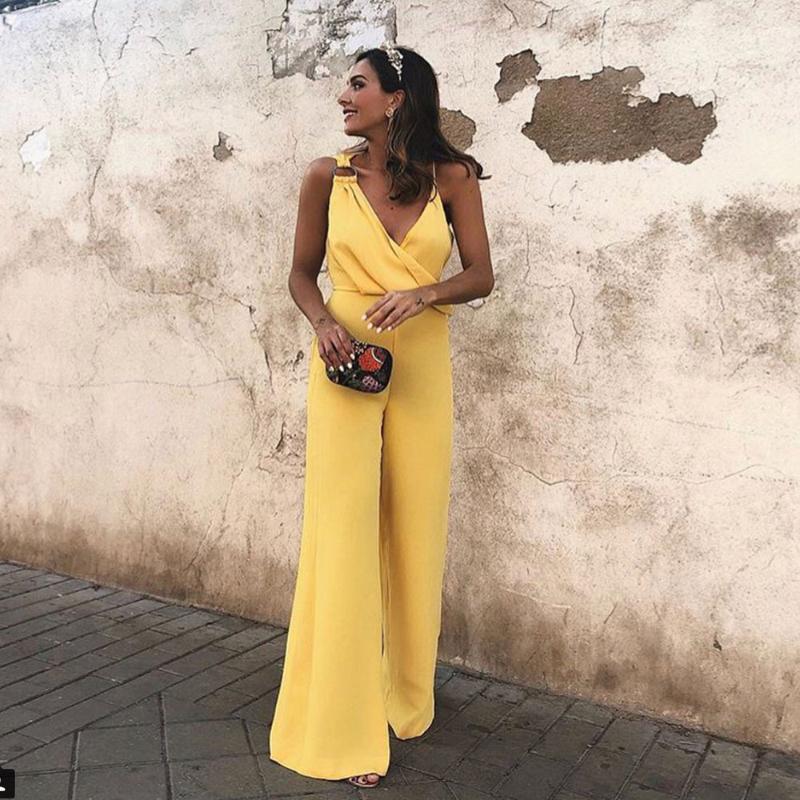 

Women's Jumpsuits & Rompers STYLISH LADY Elegant Wide Leg And 2023 Summer Women Spaghetti Strap V Neck Irregular Party Office Overall, Green