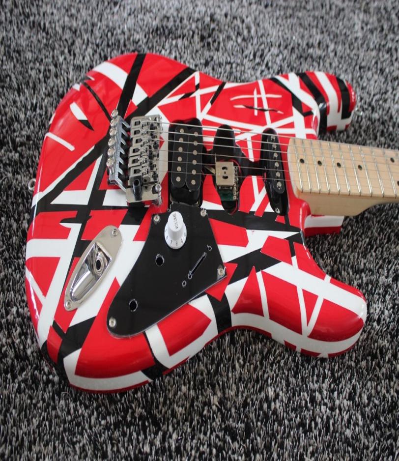 

Promotion Edward Eddie Van Halen Stein Black White Stripe Red ST Electric Guitar Maple Neck Floyd Rose Tremolo Whammy Bar7689020