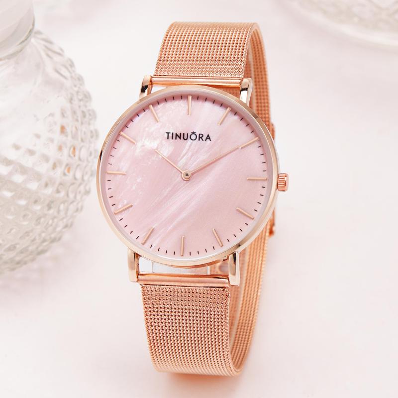 

Wristwatches Metal Women Watches Elegant Simple Ladies Quartz Wrist Watch Fashion Casual Clock Gift For, Rose pink