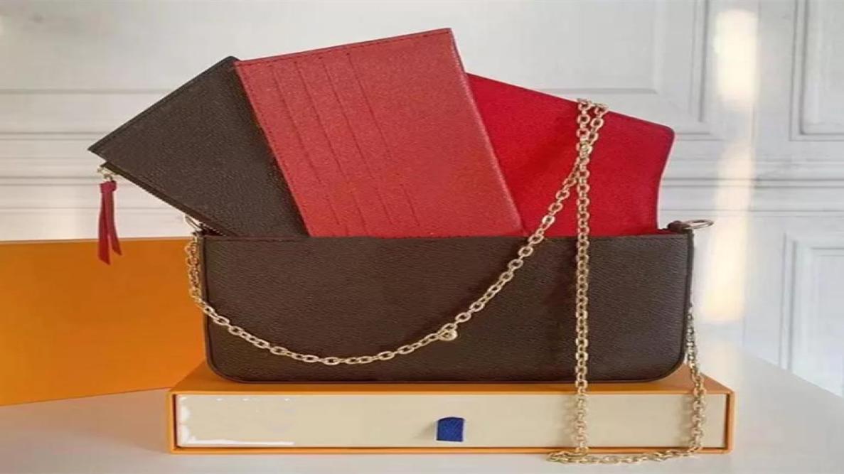 

Classic Women Bags Printing Flowers 3 in 1 Chain Bag Real Leather Wallet Card Crossbody Purse Shoulder Messenger Wallets Handbag7628082, Black