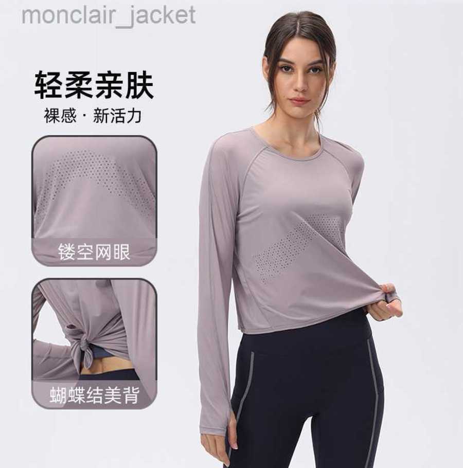 

2023 Designer Women T Shirt Same Female Yoga Fitness Exercise After Running Split Quick Drying Back Elastic Bandage Cover Long Sleeve, Black