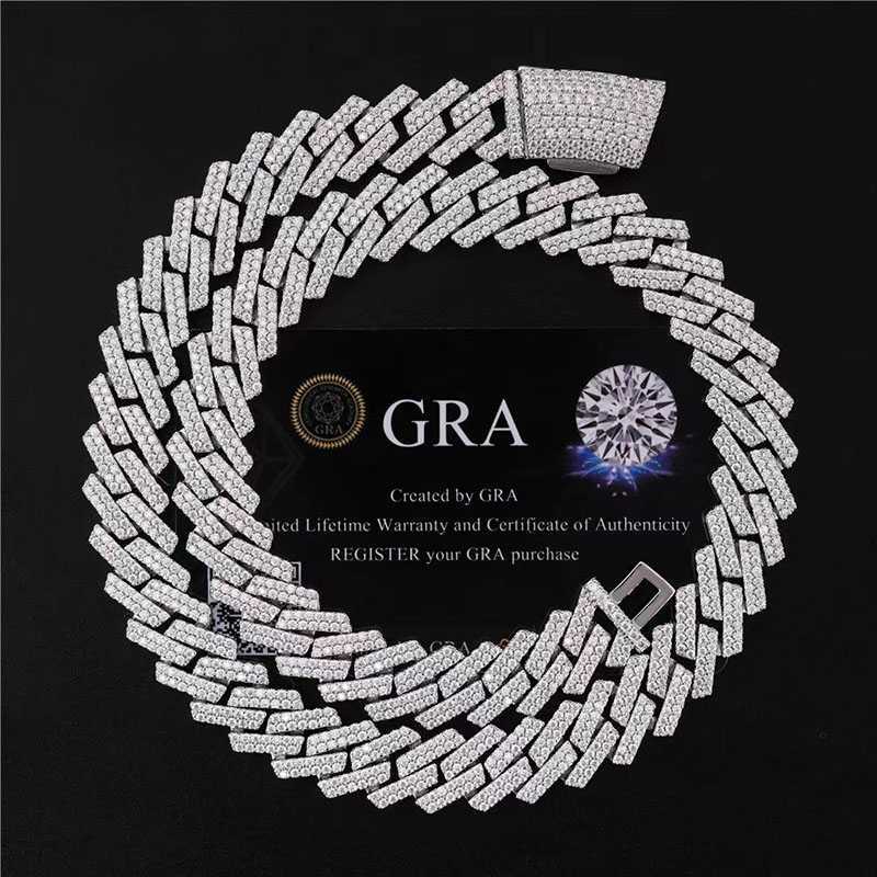 

13.5mm Fine Hip Hop Baguette Diamond Men Necklace Sterling Silver Fully Moissanite Cuban Link Chain