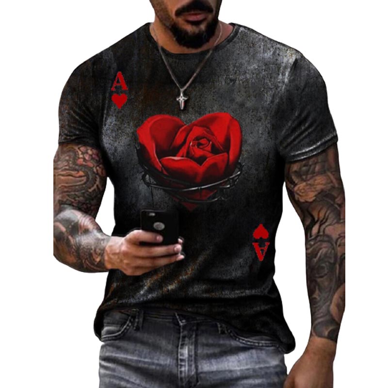 

Mens Fashion Printing T Shirt with Rose Pattern Gothic Style Tops for Boys Hiphop Punk Tees for Wholesale, Black