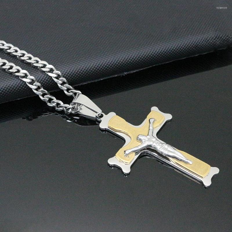 

Pendant Necklaces Mens Jesus Christ Crucifix Cross Pendent Necklace Stainless Steel 60CM Chain And Bigger Woman Jewelry
