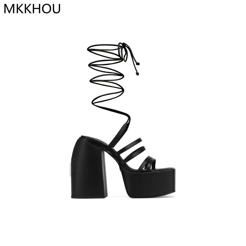 

Slippers MKKHOU Fashion Sandals Women Style Square Toe Sexy Strap Ankle Snake Platform Summer Street Modern Shoes, Red