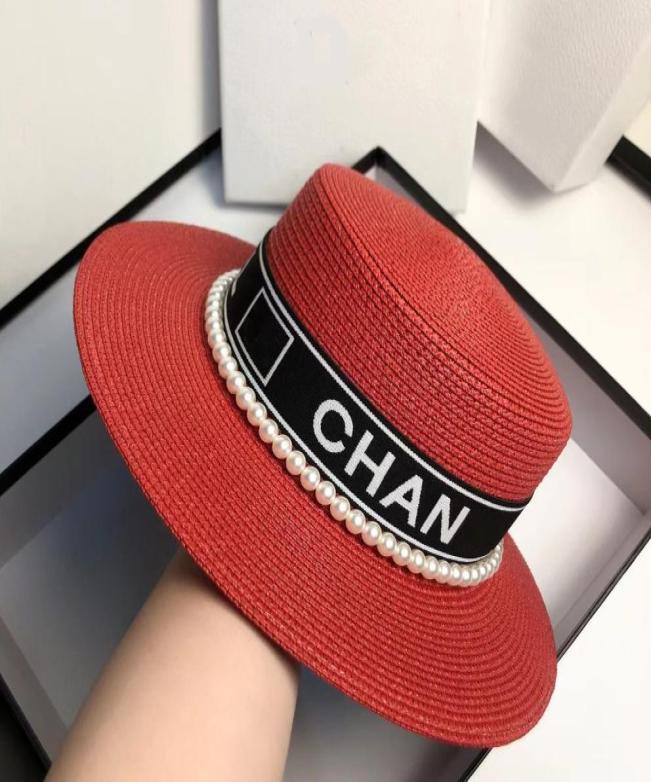 

2022 Designer straw hat brand letter cap female spring and summer versatile pearl letters flat top hat Japanese large Brim Sun Pro8823495, Khaki