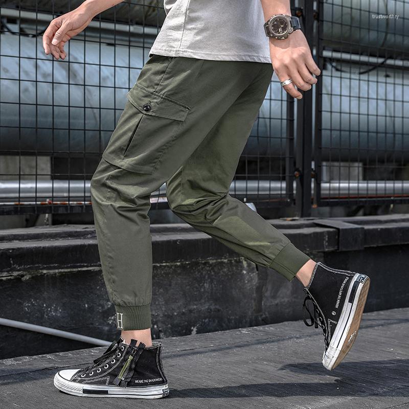 

Men's Pants Men's Cargo Streetwear Ribbons Casual Men Black Joggers Male Side-pockets Cotton Man Army Straight Trousers C136