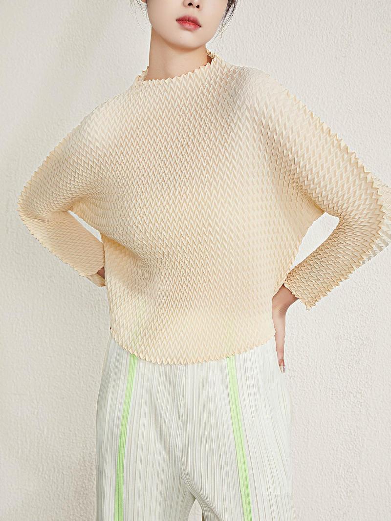 

Women's T Shirts Commuting Irregular Pleated Half-high Collar Long-sleeved Top Women's Three-house Design T-shirt, Picture color