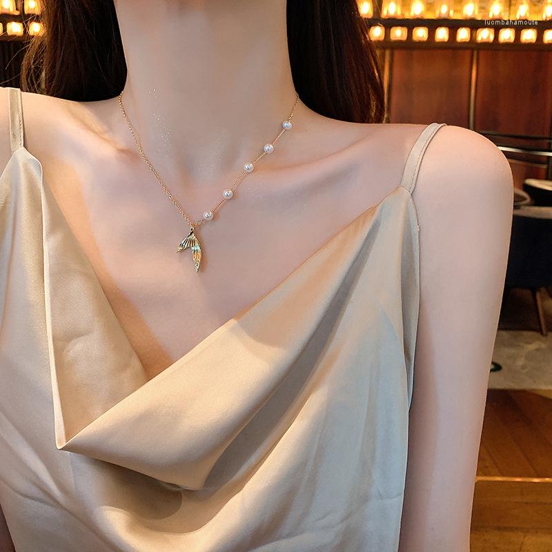 

Pendant Necklaces Origin Summer Statement Asymmetric Pearl Trumpet Tail Necklace For Women Exquisite Party Jewelry Gifts
