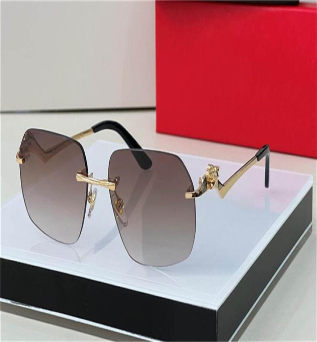 

New fashion design sunglasses 0120 rimless frame square lens animal shaped metal temples simple and pop style uv400 protection eye5600001