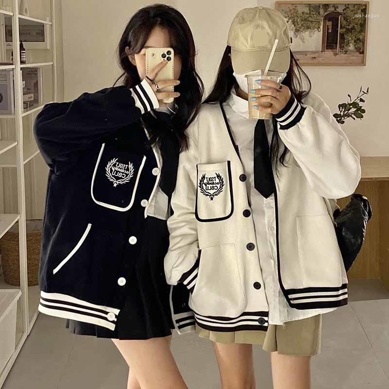 

Women's Jackets Student Girl Coat Baseball Jacket Boyfriend Spring Korean Loose Cotton Oversized American Versatile White Long Sleeved