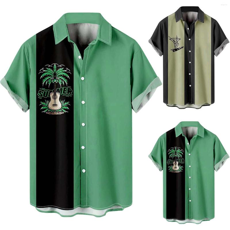 

Men's Casual Shirts Male Summer Hawaii Loose Print Shirt Turn Down Collar Short Sleeve, Green