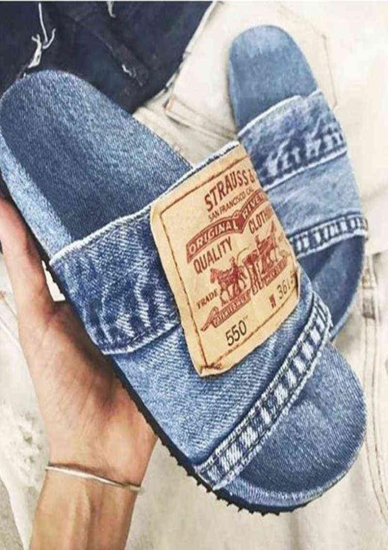 

Women039s Slippers 2022 Summer New Fashion Denim ThickSoled Heightened Slippers Ladies FlatSoled Comfortable Outer Wear Sanda7157967, Grey