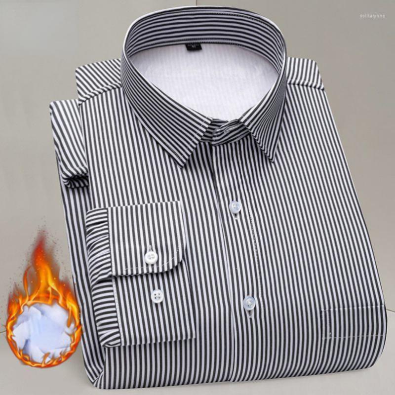 

Men's Dress Shirts Winter Warm Mens Business Casual Long Sleeved Fleece Shirt Classic Striped Male Social Navy White Grey Gozbkf, Pure pink