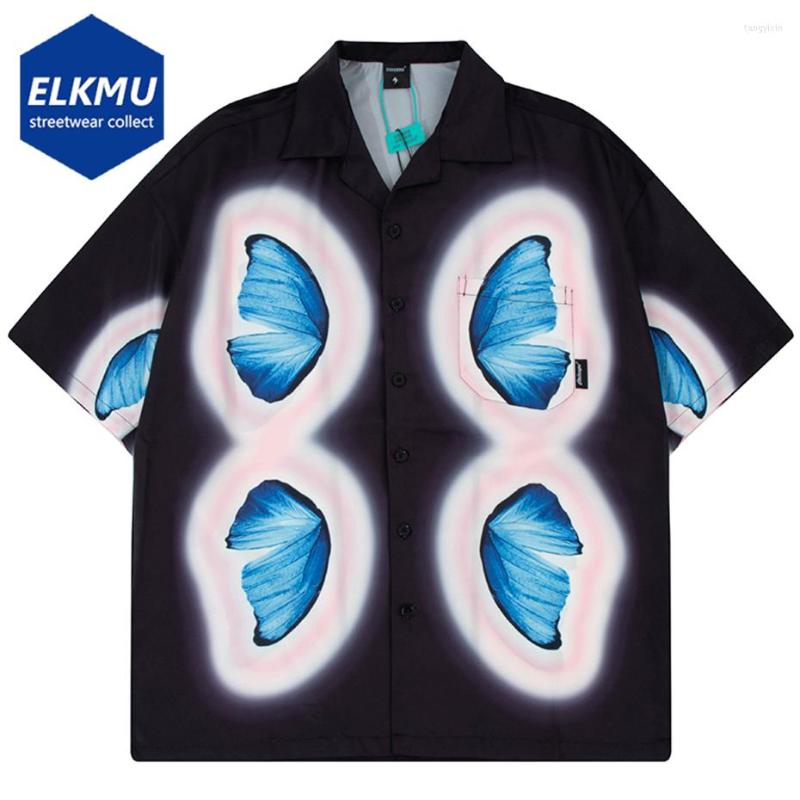 

Men's Casual Shirts Harajuku Hip Hop Men's 2023 Streetwear Oversized Y2K Summer Fashion Butterfly Graphic Hawaii Button Up Blouse, Blue