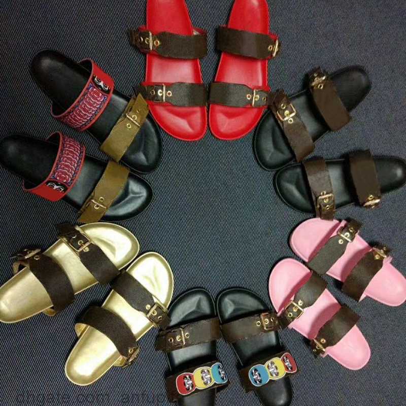 

Luxury Women Men flat sandal design Slipper embroidery black slippers shallow beach leisure indoor lace lock box full set of accessories, With logo