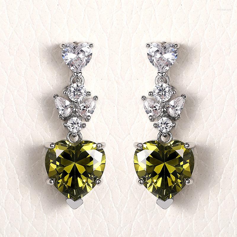 

Stud Earrings YOUHAOCC Simple Olive Green Heart-shaped Zircon Ladies Holiday Gift Accessories Emerald Jewelry