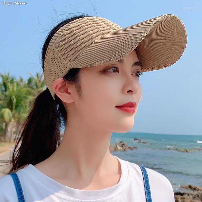 

Wide Brim Hats 1pc Fashion Folds Design Women Empty Top Hat Summer Solid Color Large Sunscreen Outdoor Elastic Fabric Sports Sun Cap, Khaki