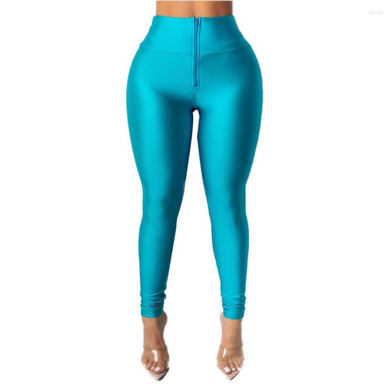 

Women's Pants Women 2023 Fashion High Waist Elasticity Gloss Front Zipper Tight Fitting Solid Color Ladies Trousers, Black