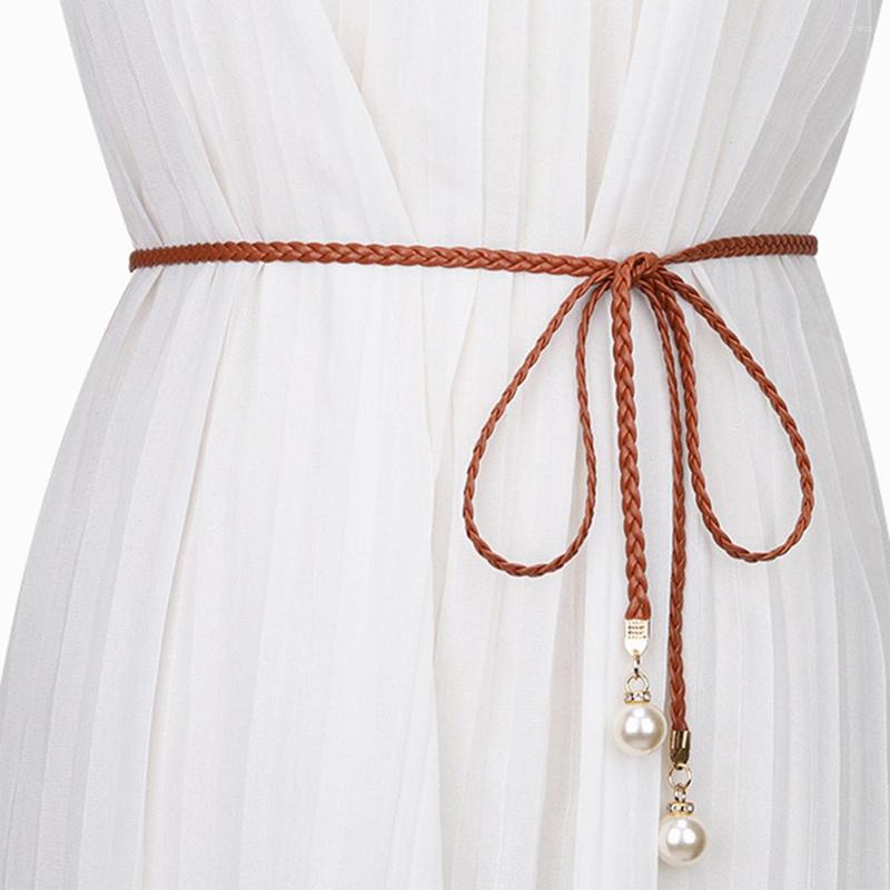 

Belts Chinese Braided Style Woven Tassel Belt Knot Decorated Waist Chain Boho Girls Thin Rope Waistbands Dress Accessories, White