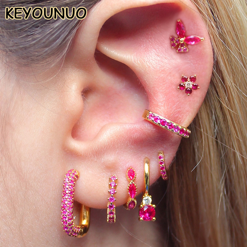 

KYOUNUO Gold Silver Filled Dangle Earrings Set For Women Ear Cuffs Zircon Butterfly Flower Stud Hoop Earrings Jewelry Wholesale