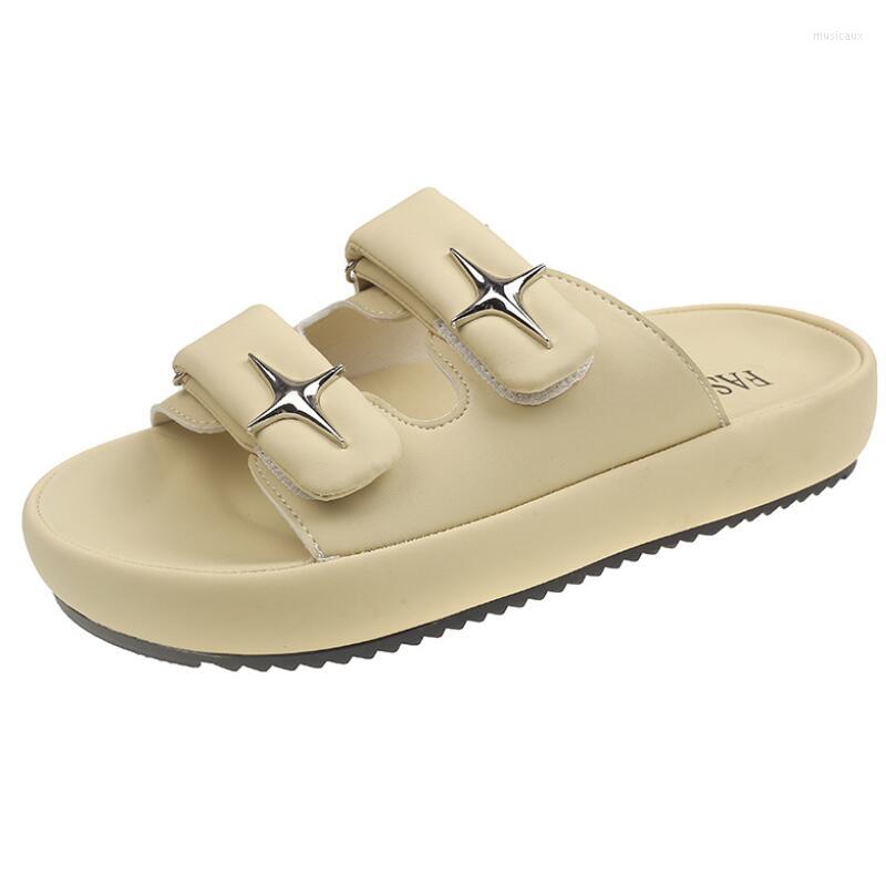 

Slippers Women's Outwear Fashion Thick Sole 2023 Summer One Line Beach Sandals And, Black