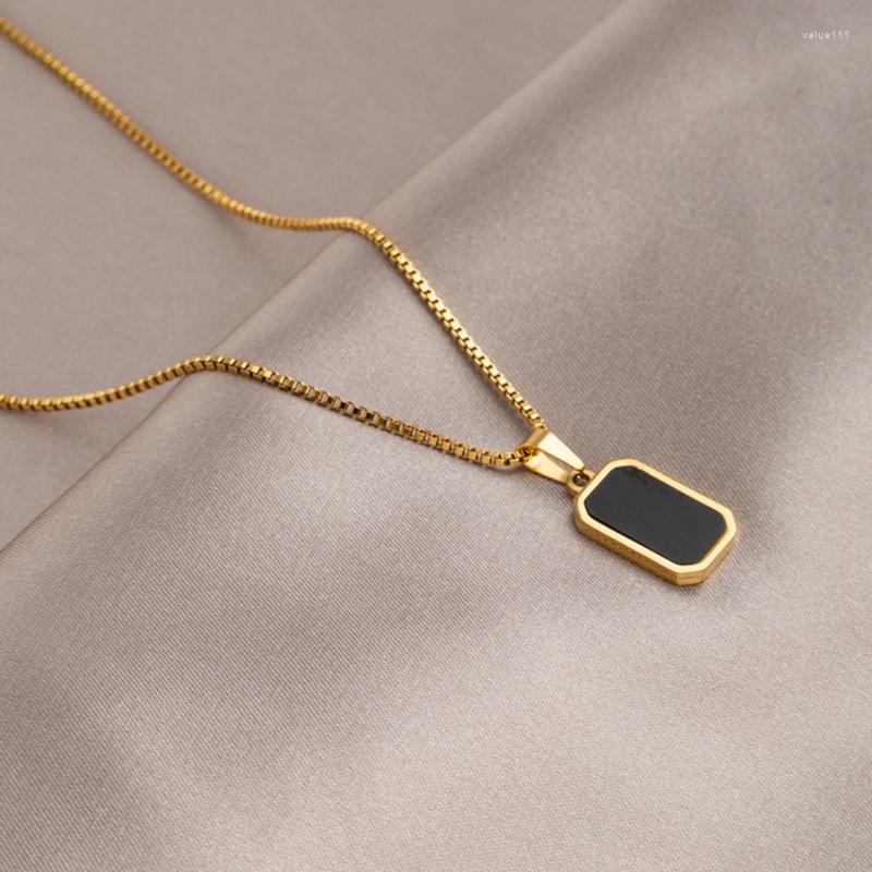 

Pendant Necklaces Stainless Steel Minimalist Square Korean Black Enamel Women's Gold Color Vintage Necklace Exquisite Long Jewelry Gift