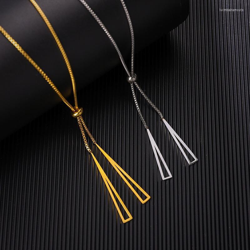 

Pendant Necklaces European And American Titanium Steel Geometric Triangle Necklace Women's All-Match Pull-out Long Non-Fading Sweater