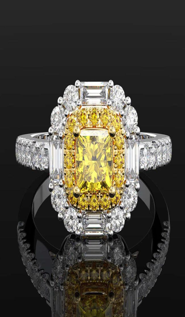 

HBP fashion 2021 new luxury simulation 4 Princess square yellow diamond zircon ring women039s jewelry4706594
