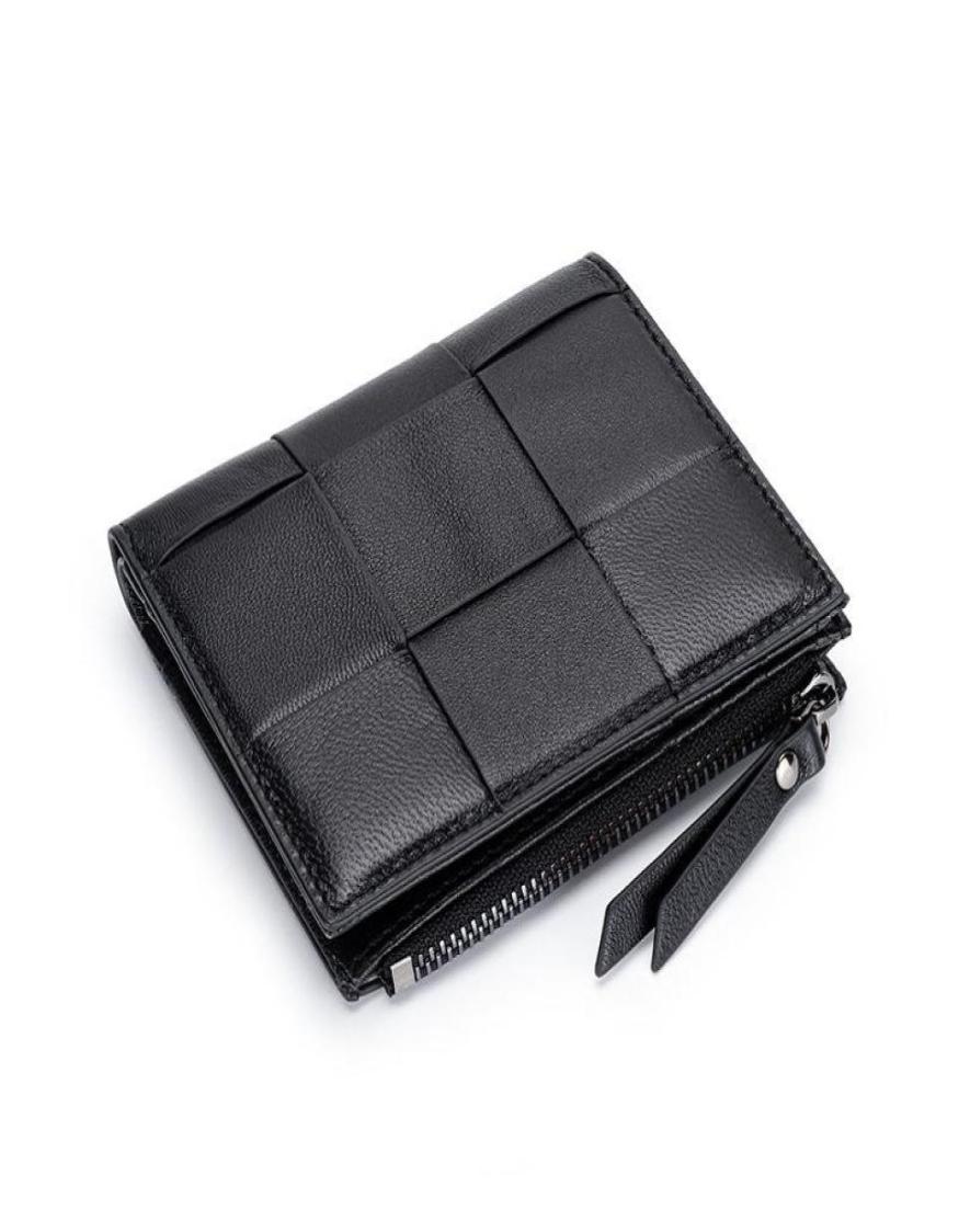 

Wallets 100Genuine Leather Womens And Purses Hand Woven Fold Coin Money Bags 2022 Fashion Card Holder Clutch Zipper Purse1214538, Black