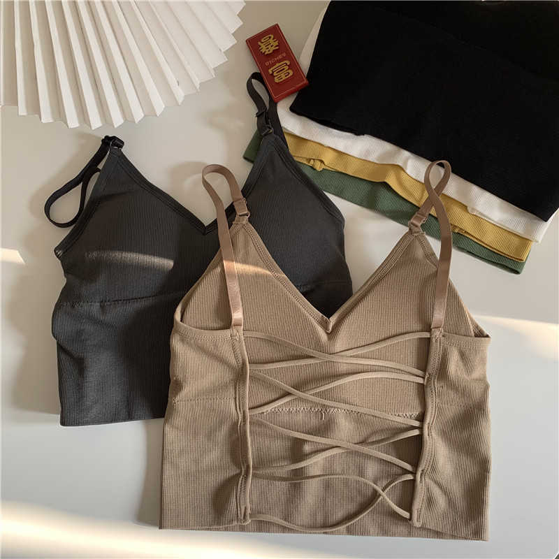 

New Seamless Cross Back Bra Anti Fading Effect Worn on the Inside and Outside with Vest Medium Length Suspender Underwear for Womenme, Purple