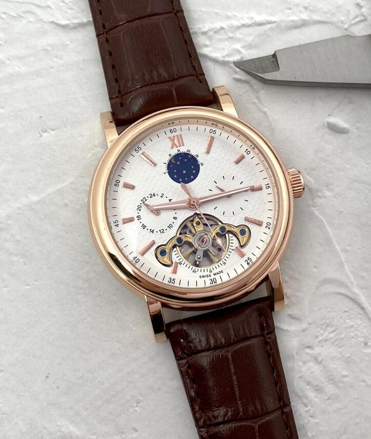 

Mens Patekity Watches Fashion Automatic Mechanical Watch Men Leather Strap Moon phase Tourbillon Sport Clock Relogio Masculino wristwatches, 11