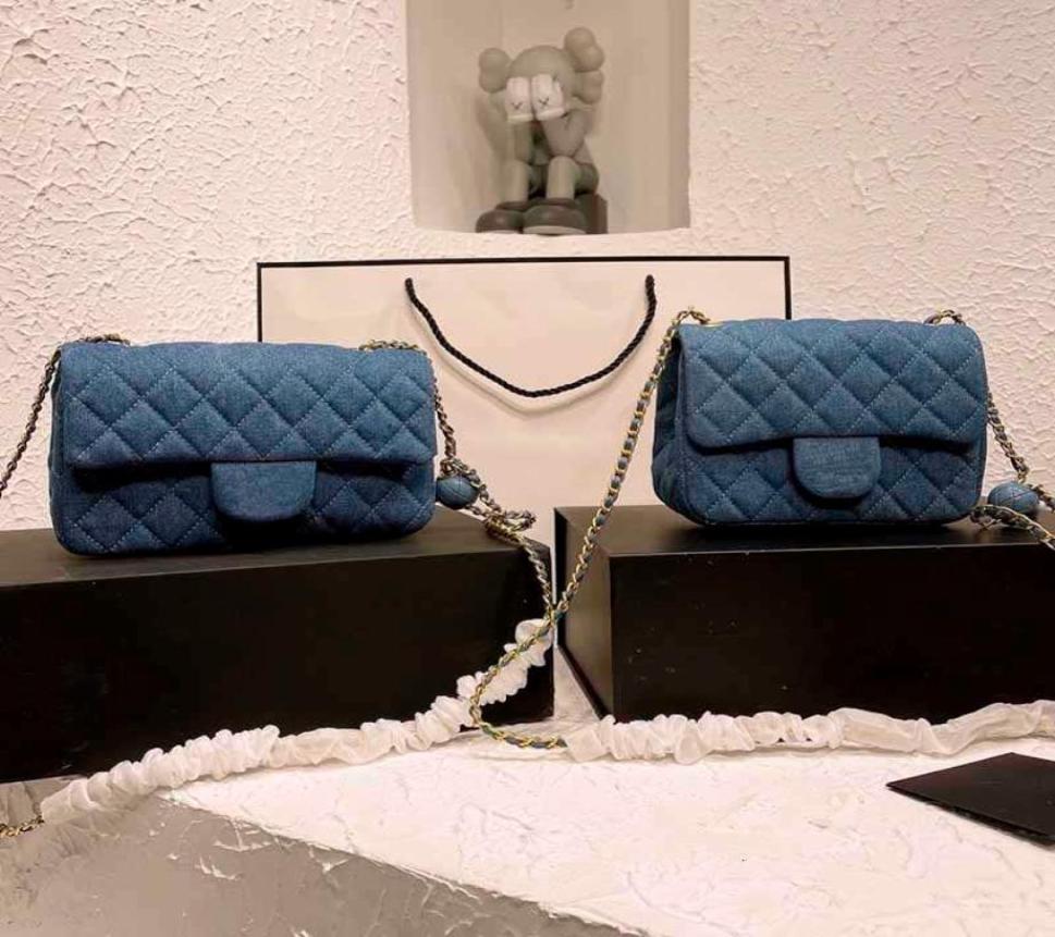 

CC Bag Wallets 18CM20CM Luxury Flap Denim Designer Bags Blue Cowboy Mini Classic Handbags GoldTone Metal Chains Golden Ball Adju6021136