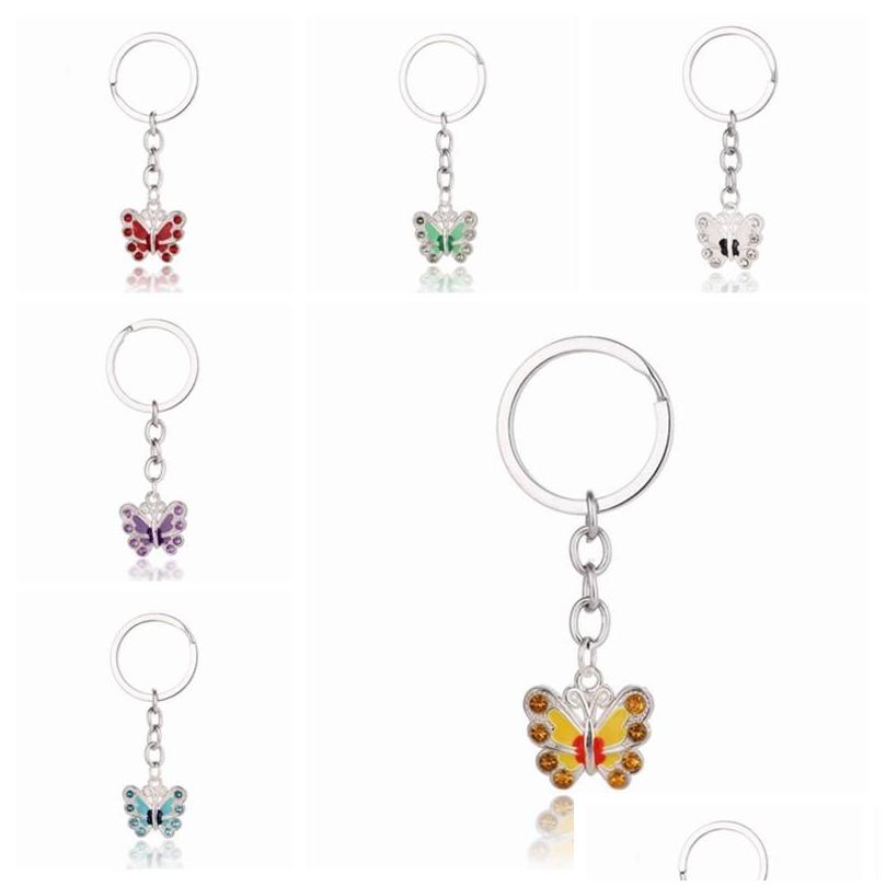 

Keychains Lanyards Crystal Butterfly Keychain Rhinestone Keyrings For Keys Car Bag Charm Key Ring Handbag Pendant Couple Chains Gi Dhdcj