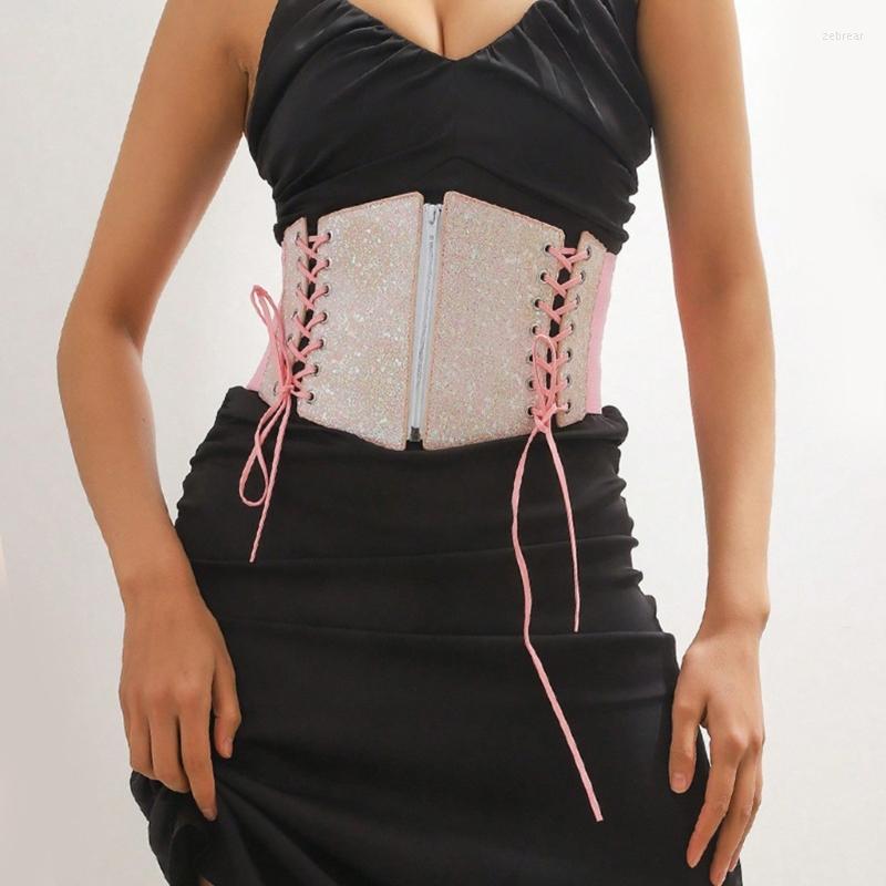

Belts Pink Corset Belt For Women Elastic Wide Dress Lace-Up Underbust Waist Cinchs Sequin Drop, Black