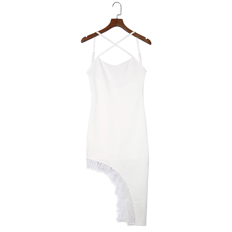 

Basic & Casual Dresses sexy suspender tight tassel split white dress, 01