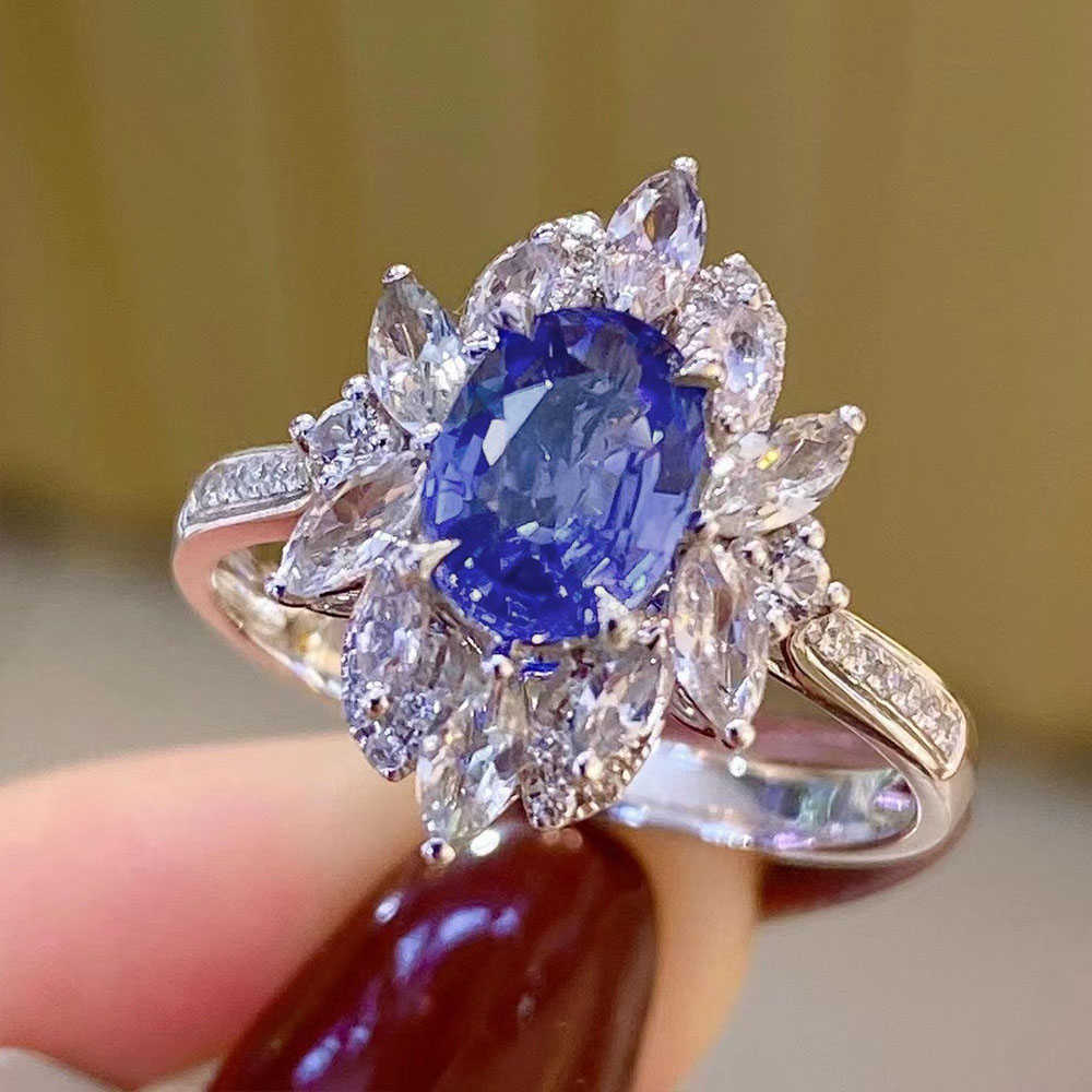 

Band Rings Huitan Luxury Oval Blue Cubic Zirconia Female Ring for Wedding Engagement Ceremony Party New Fashion Design Women's Ring Jewelry AA230524