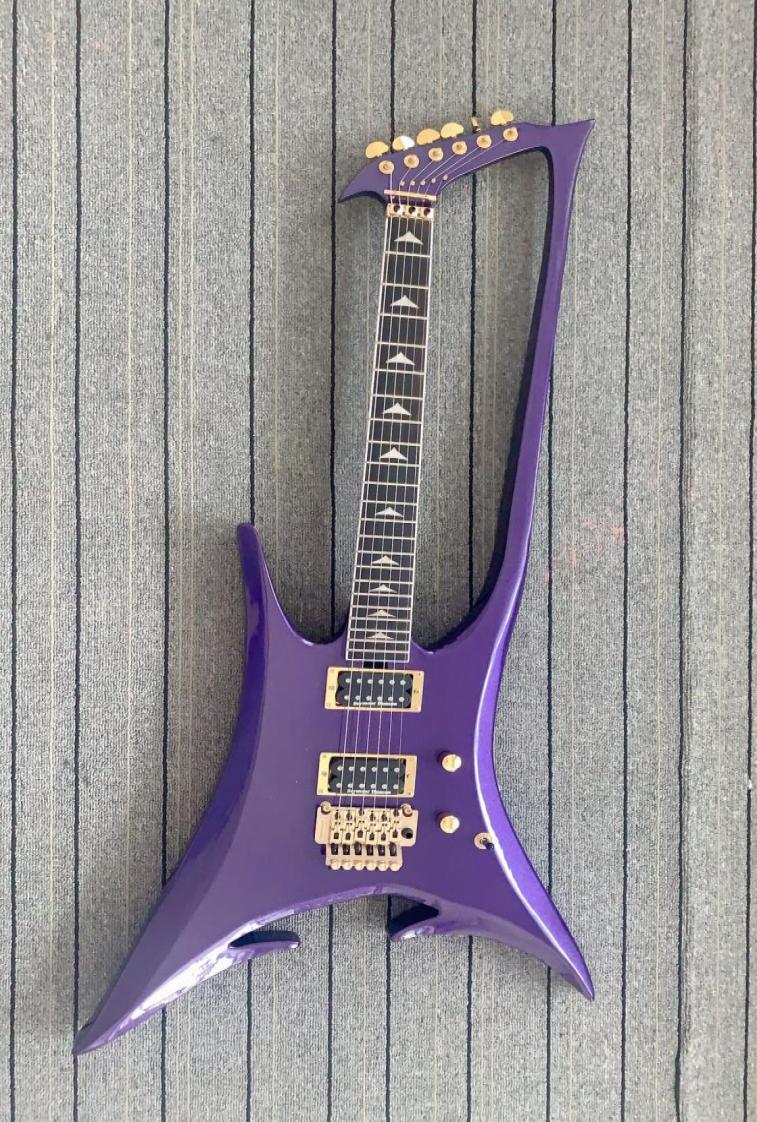 

Rare Custom Abstract Enterprize Guitar NEW Roman Abstract Metallic Purple Neck Through Body Electric guitar Gold Hardware Tremolo 8990235