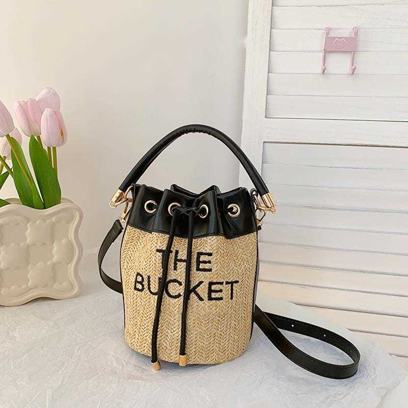 

Women Woven Shoulder Bags Luxury marc Tote Bag Women Straw Bucket Bags Classic Letter Shoulder Bag Fashion Wallet Handle Purses Handbag Crossbody Purse, Pu-11-size:18x20x18cm
