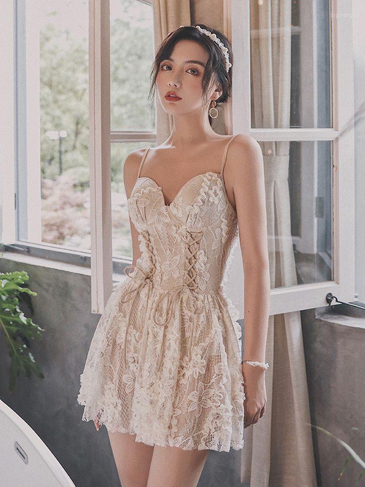 

Women' Swimwear Puku Juzg Swimsuit Ladies One-piece Sexy Spring Bathing Suits Women Chest Gathered Lace Summer 2023, Beige