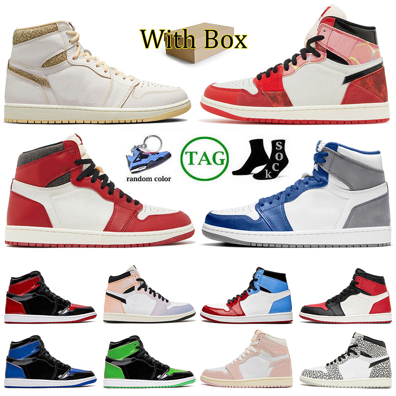

With Box Jumpman 1s Basketball Shoes for Mens Womens 1 OG Sneakers Washed Pink Starfish Lost And Found Taxi Patnet Bred UNC Cement Denim Retros Trainers Sports, E27 court purple 2020 36-46