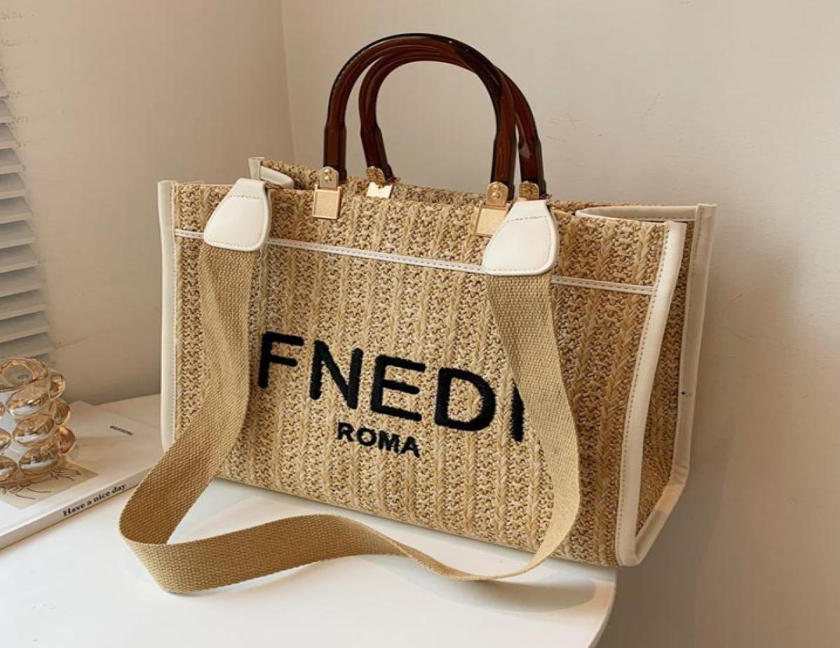 

summer new straw large capacity hand letter wide shoulder strap Single Shoulder Messenger woven women039s bag3421186, White