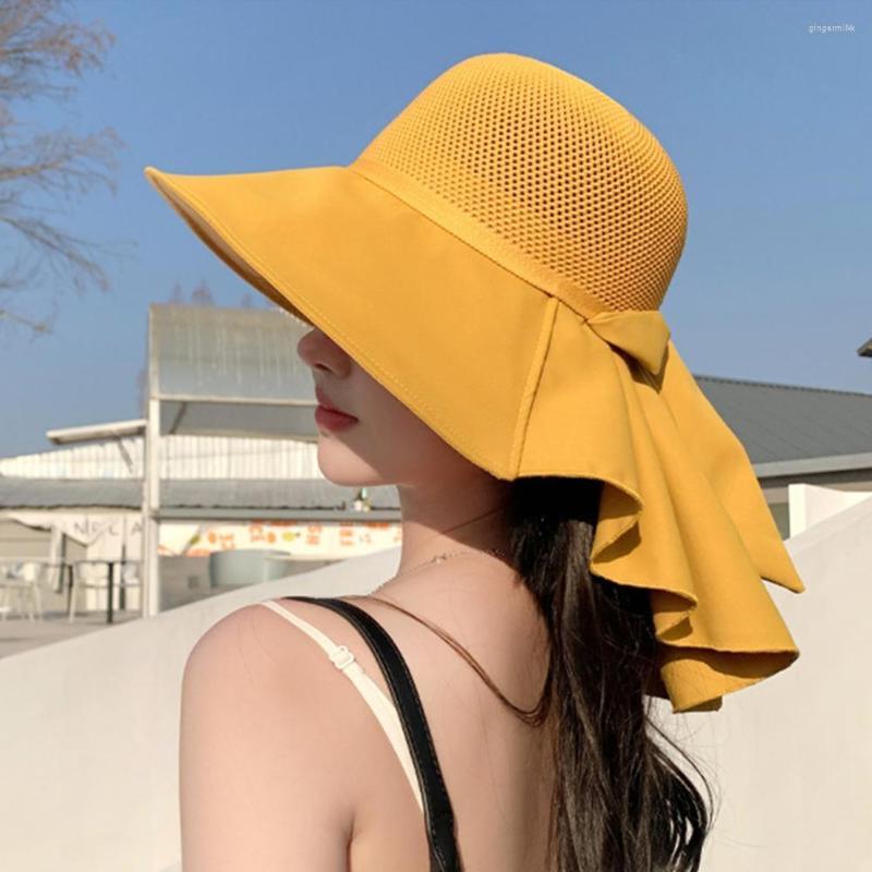 

Wide Brim Hats Elegant Summer Fisherman Hat Decorative Lady Cap Elastic Solid Color Women Anti-UV, Black