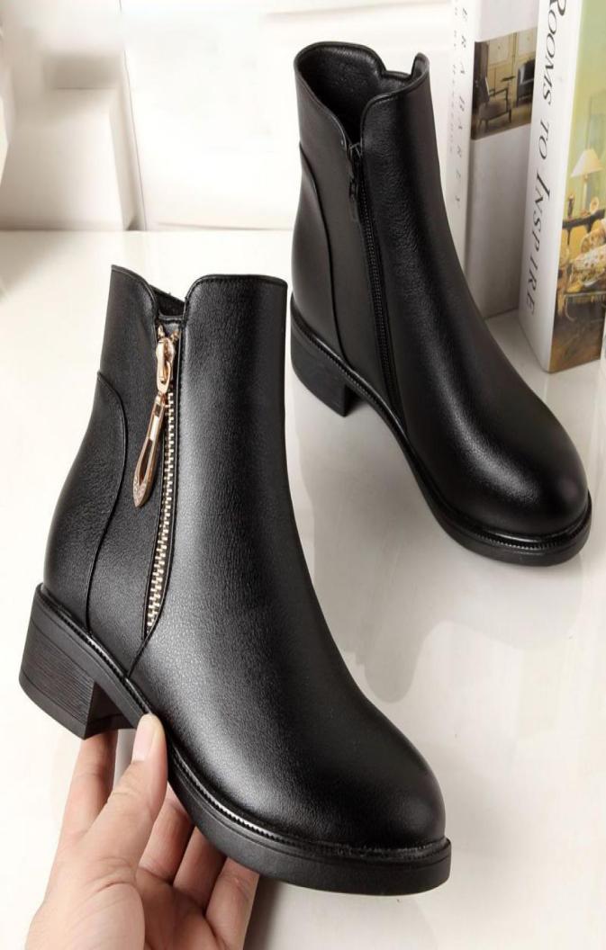 

Boots Black ankle boots for women zip deco leather booties woman winter waterproof rain snow autumn shoes 2211163345833