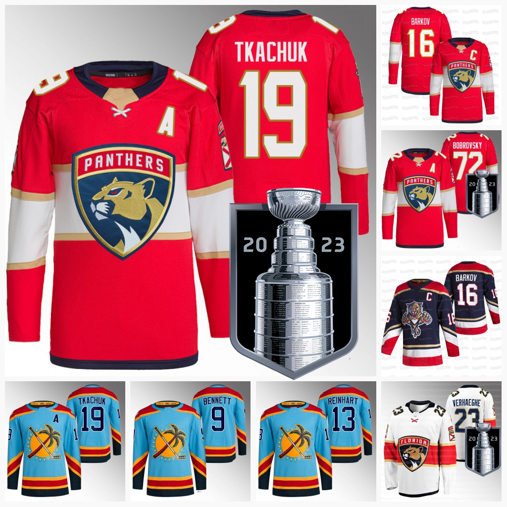 

2023 Stanley Cup Finals Florida Panthers Jersey Matthew Tkachuk Sergei Bobrovsky Brandon Montour Aleksander Barkov Bennett Verhaeghe Reinhart Duclair, Away white