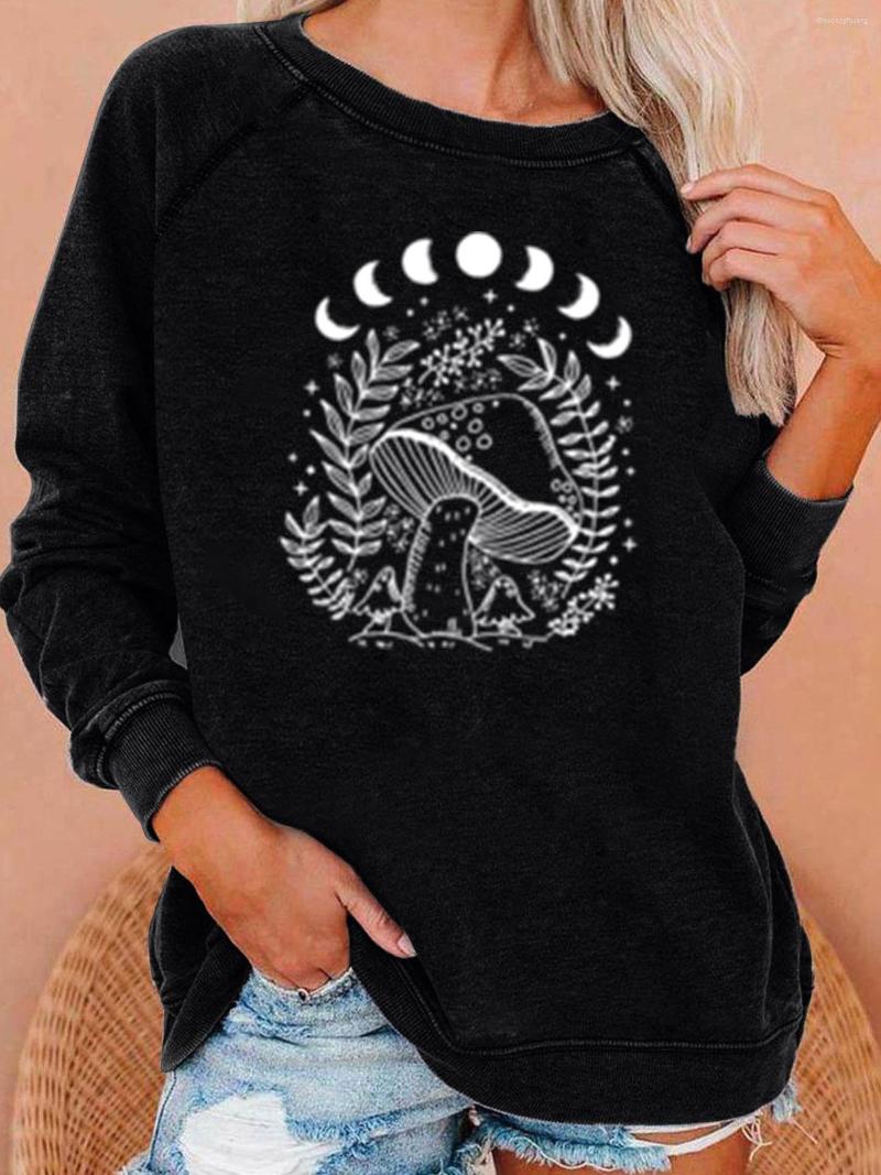 

Women's Hoodies The Mushroom Print Women Sweatshirt Raglan Long Sleeve Round Neck Sweatshirts Spring Tops Femme Clothes Harajuku, Black