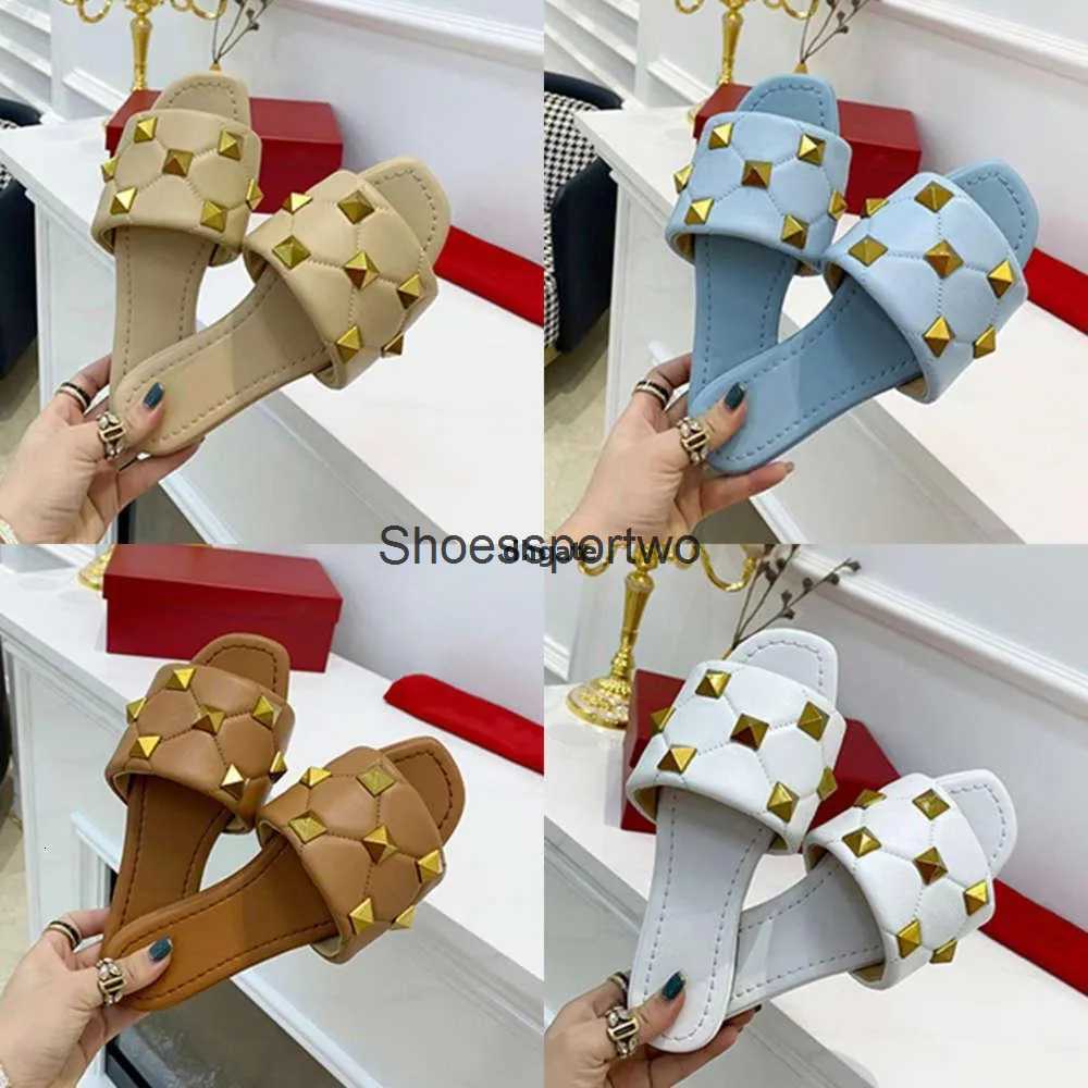 

With Box Designer Shoes Women Roman Sandal Rivet Slides Summer Flat Slipper High Heel Quilted Gold Stud '' qXR, Color 9